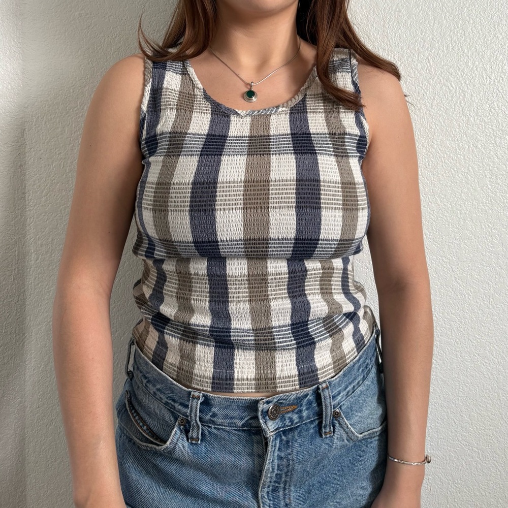 Striped Sleeveless Top - Blue and Gray